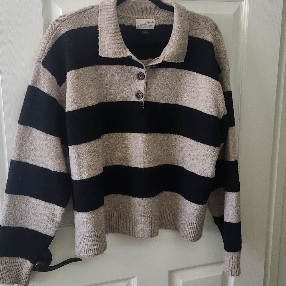 Universal Thread Black & Taupe Stripe Collared Polo Sweater XL - Picture 5 of 5